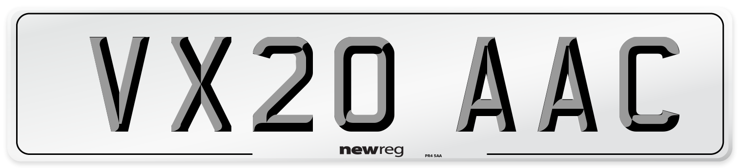 VX20 AAC Number Plate from New Reg